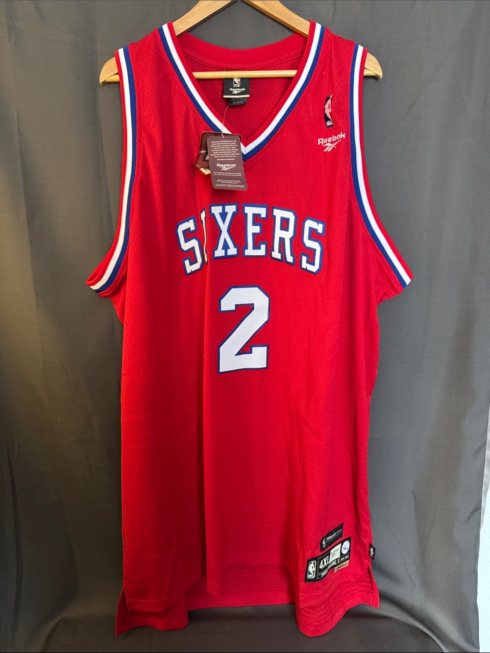 Reebok Red Philadelphia Sixers Moses Malone #2 Basketball Jersey